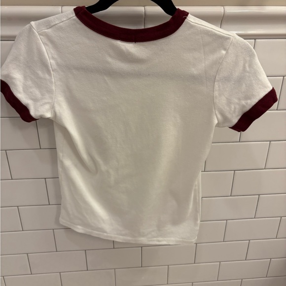 😀😀😃John Galt Brandy Melville Hailie 14 Ringer shirt. White and Burgundy - Picture 5 of 9